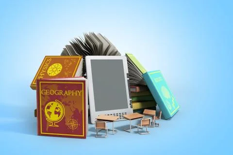 E-book reader Books and tablet on gradient 3d illustration Success knowlage c 스톡 일러스트