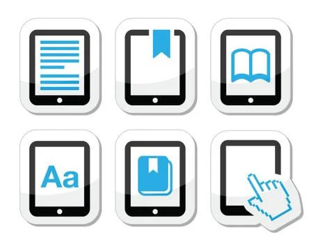 E-book reader, e-reader vector icons set Stock Illustration