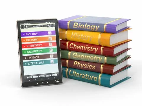 E-book reader. textbooks and tablet pc. 3d Stock Illustration