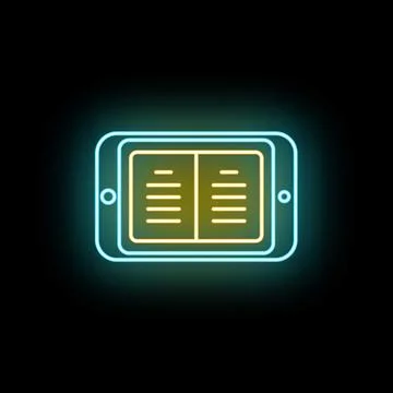 E book reading on tablet neon line icon Illustrazione stock