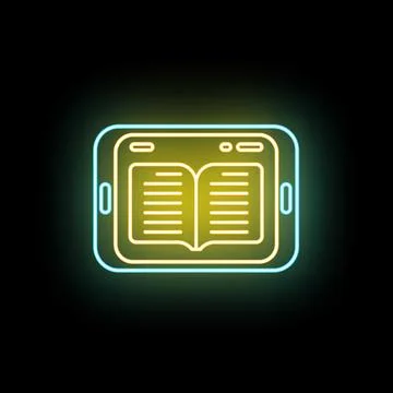 E book reading on tablet neon line icon Stock Illustration