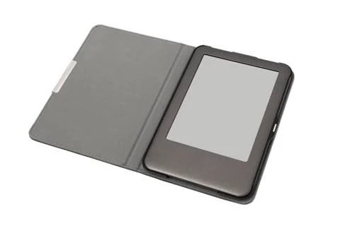 E-book on tablet pc touchpad isolated on white Stock Photos