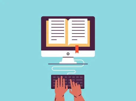 E-book, Tutorial, E-learning, Distance Education, Study, Online Learning. Vec Stock Illustration