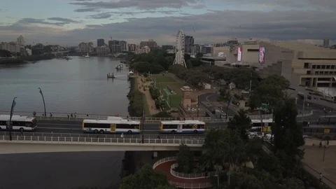 E Brisbane big wheeland buses over bridge aerial 4K Video stock 113287129