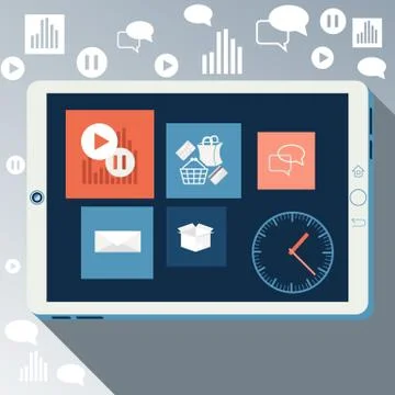 E-business concept, computers, smartphone Illustrazione stock