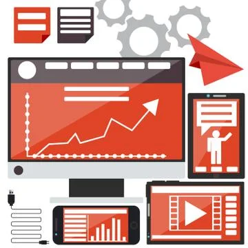 E-Business concept, computers, smartphone 스톡 일러스트