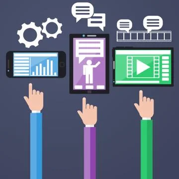 E-Business concept, computers, smartphone Illustrazione stock