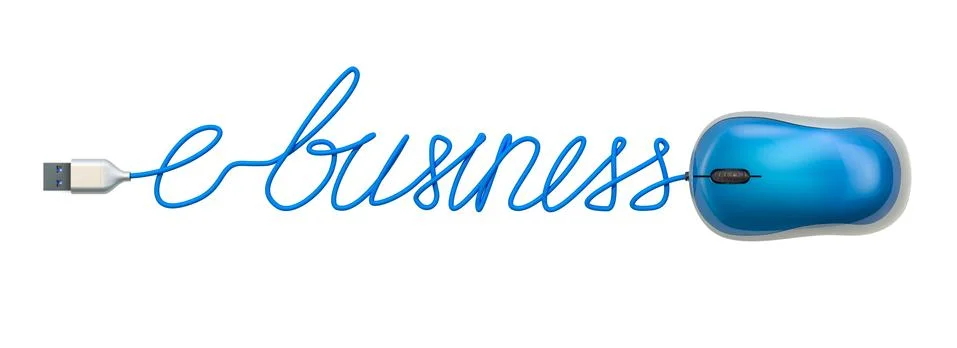E-business word from computer mouse cable, 3D rendering イラスト素材