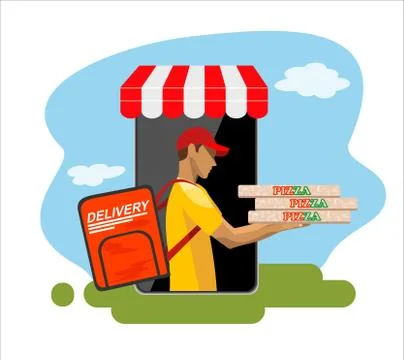 E-buy pizza using a smartphone. Free pizza delivery concept , smartphone screen Stock Illustration