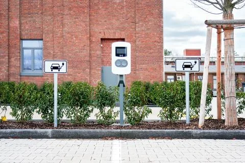 E-car charging station, e-car charge point orcharging plug parking (EVSE) Photos