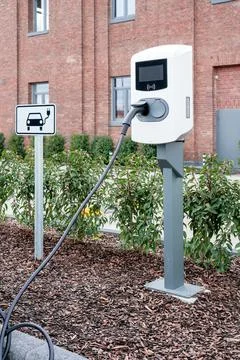 E-car charging station, e-car charge point orcharging plug parking (EVSE) Photos