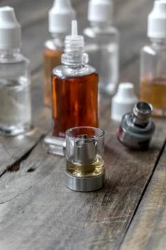 E-cigarettes with different re-fill bottles Stock Photos