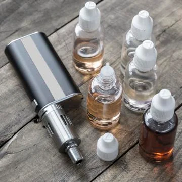 E-cigarettes with different re-fill bottles Stock Photos