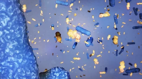 E. coli, drug molecules, intestinal probiotics, beneficial bacteria Stock Footage 345200079