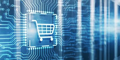 E-commerce on 3d Electronic Circuit Board Chip Stock-Illustration