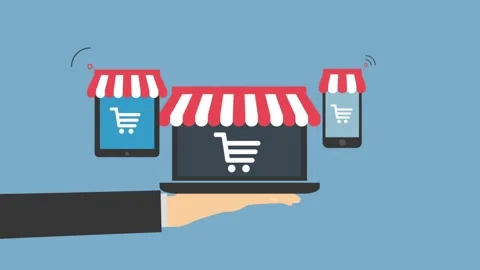 E-commerce Across Devices: Shopping Cart Icons on Laptop, Tablet, Mobile Il.. Stock-Footage 341920161