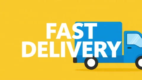 E-commerce Advertisement with a Blue Van and "Fast Delivery" Title. Stock Footage 315378567