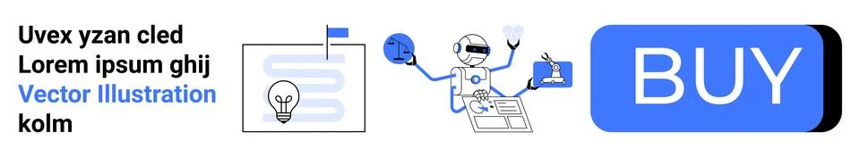 E-commerce, AI technology, product purchase, creativity, digital business sol Illustrazione stock