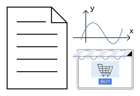 E-commerce Analysis Concept With Graph, Document, and Online Store Elements イラスト素材