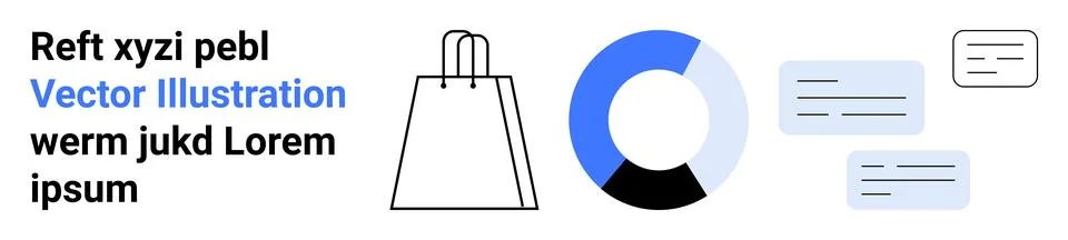 E-commerce Analytics Concept with Shopping Bag, Pie Chart, and Textual Elemen Stock Illustration