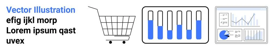 E-commerce Analytics Dashboard with Shopping Cart Icon and Data Visualization イラスト素材