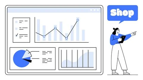 E-commerce Analytics with Graphs and Business Data Visualizations Illustrazione stock