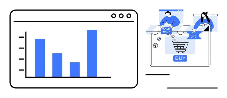 E-commerce Analytics with Online Shopping Cart and Customer Interaction Illustrazione stock