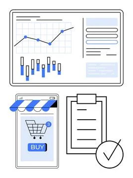 E-commerce, analytics, online transactions, shopping, task management, busine Stock Illustration