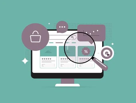 E-commerce analytics with product ratings, discount search and consumer behavior Stock Illustration