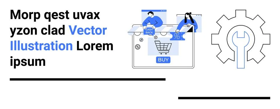 E-commerce analytics screen with graphs, shopping cart icon, people analyzing 스톡 일러스트