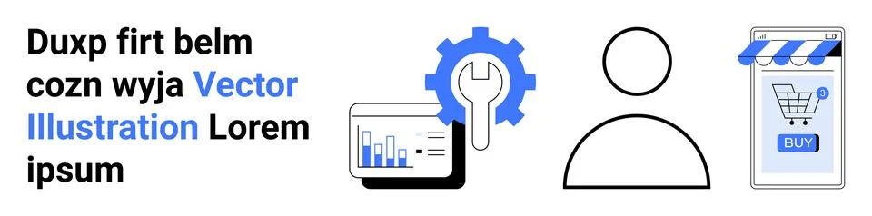 E-commerce, Analytics, User, and Tech Gear Icons With Placeholder Text Stock Illustration