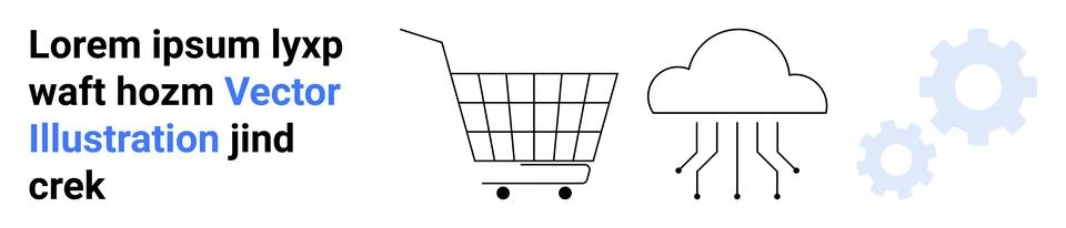 E-commerce and Cloud Computing Concept with Gear and Shopping Cart Stock Illustration