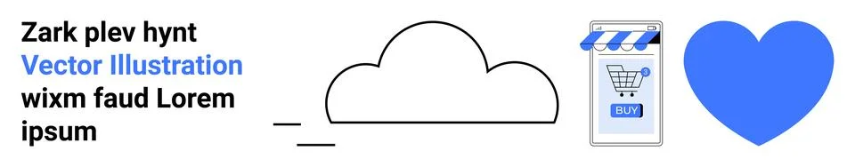 E-commerce and Cloud Computing Vector Art with Shopping Cart and Heart Elemen Stock Illustration