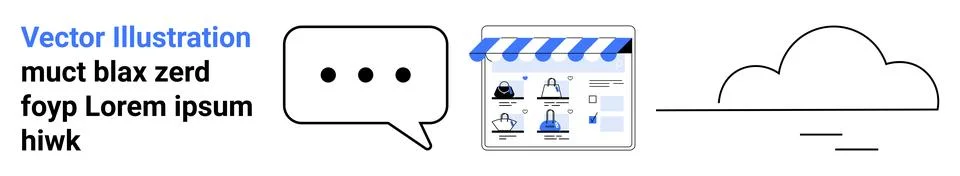 E-commerce and Cloud Computing Concept with Online Storefront, Chat Icon, and Illustrazione stock