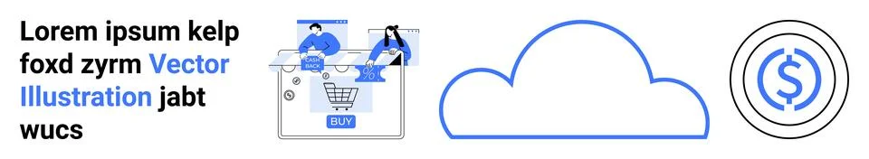 E-commerce and Cloud Storage Concepts with Shopping Cart, Online Transactions Illustrazione stock