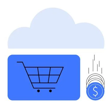 E-commerce and cloud technology connection with digital shopping cart and f.. Illustrazione stock
