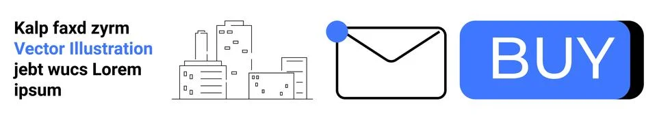 E-Commerce and Communication Elements Including Buildings, Envelope, and Bu.. Stock Illustration