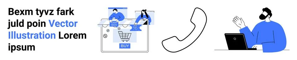 E-commerce and Customer Service Concept with Online Shopping and Remote Sup.. Stock Illustration