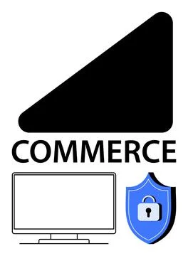 E-commerce and Cybersecurity Integration Shield Lock, Computer Monitor, Com.. Stock Illustration