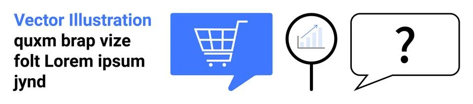 E-commerce and Data Analysis Icon Set with Shopping Cart and Question Mark Si Stock Illustration