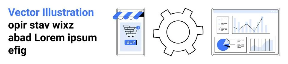 E-commerce and Data Analytics with Gear and Shopping Cart Concept Stock Illustration