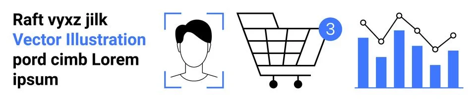 E-commerce and Data Analytics Concept with User Profile, Shopping Cart, and.. Stock Illustration