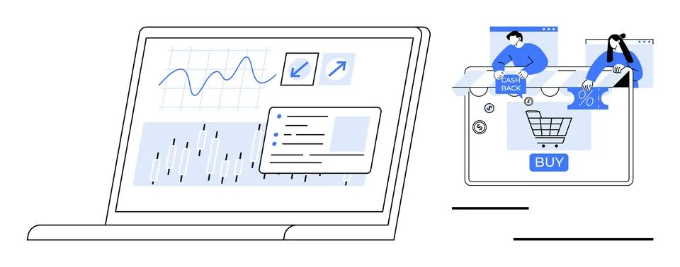 E-commerce and Data Analytics Concept with Online Shopping and Graph Analysis Stock Illustration