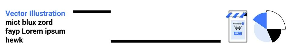 E-commerce and Data Visualization with Shopping Cart Icon and Pie Chart in Blue 스톡 일러스트