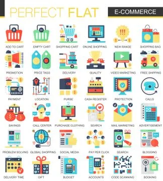 E-commerce and digital development vector complex flat icon concept symbols for Stock Illustration