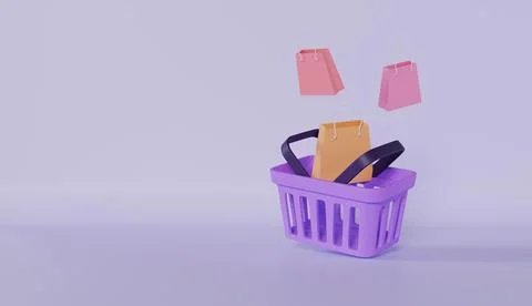 E-commerce and digital marketing concept, Shopping cart with bags Stock Illustration