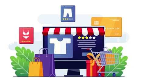 E-commerce and Digital Storefront Illustration Stockbeeldmateriaal 333693091