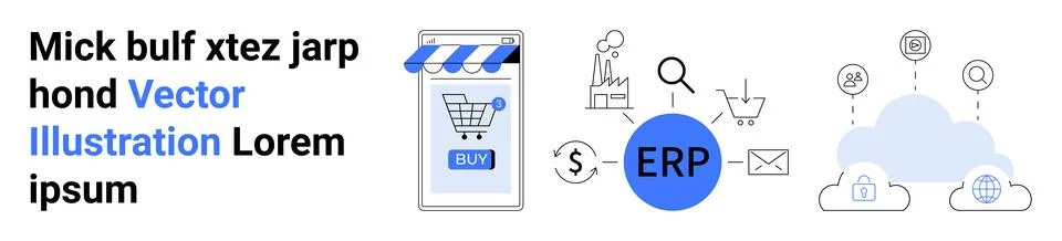 E-Commerce and ERP Integration with Cloud and Security Elements 스톡 일러스트