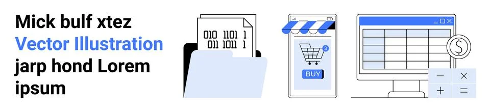 E-commerce and Financial Data Management Vector Set for Business Solutions Illustrazione stock
