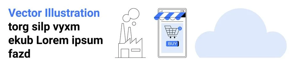 E-commerce and Industrial Elements with Cloud Integration Stock Illustration
